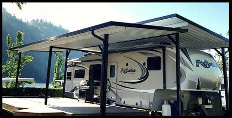 metal roof over trailer house|metal awnings for rv storage.